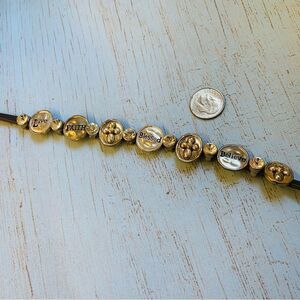 Gold Brown Leather Affirmation Charm Wrap Bracelet